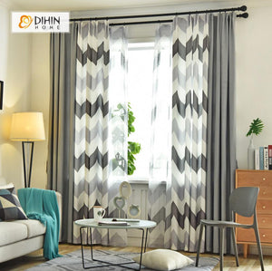DIHINHOME Home Textile Modern Curtain DIHIN HOME Black Bold Stripes Printed，Blackout Grommet Window Curtain for Living Room ,52x63-inch,1 Panel