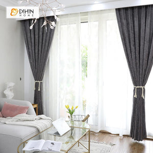 DIHINHOME Home Textile Modern Curtain DIHIN HOME Black Cotton Linen Printed，Blackout Grommet Window Curtain for Living Room ,52x63-inch,1 Panel