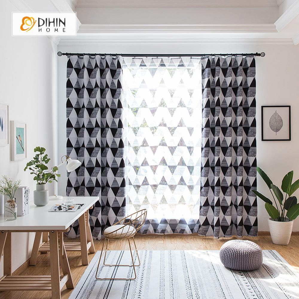 DIHINHOME Home Textile Modern Curtain DIHIN HOME Black Geometry Printed，Blackout Grommet Window Curtain for Living Room ,52x63-inch,1 Panel