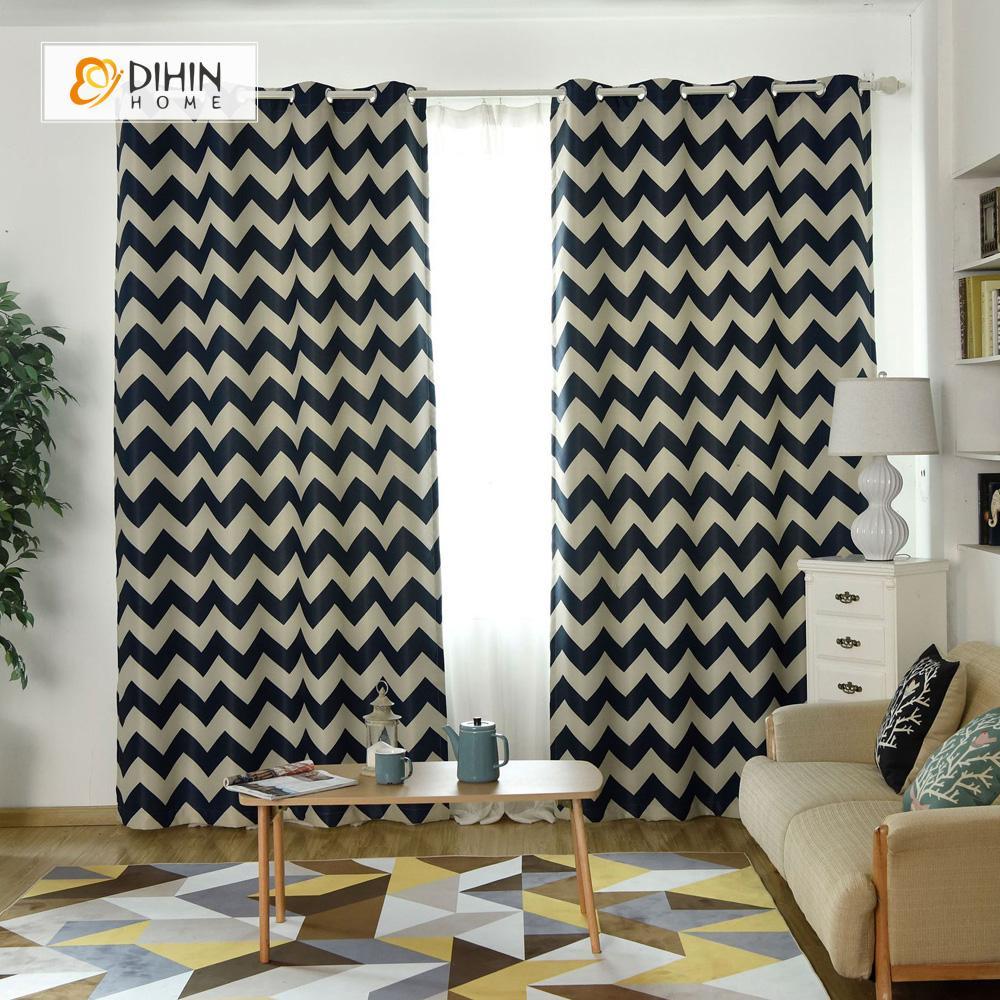 DIHINHOME Home Textile Modern Curtain DIHIN HOME Black Stripes Printed，Blackout Grommet Window Curtain for Living Room ,52x63-inch,1 Panel