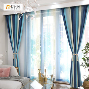 DIHINHOME Home Textile Modern Curtain DIHIN HOME Blue Beige Printed，Blackout Grommet Window Curtain for Living Room ,52x63-inch,1 Panel