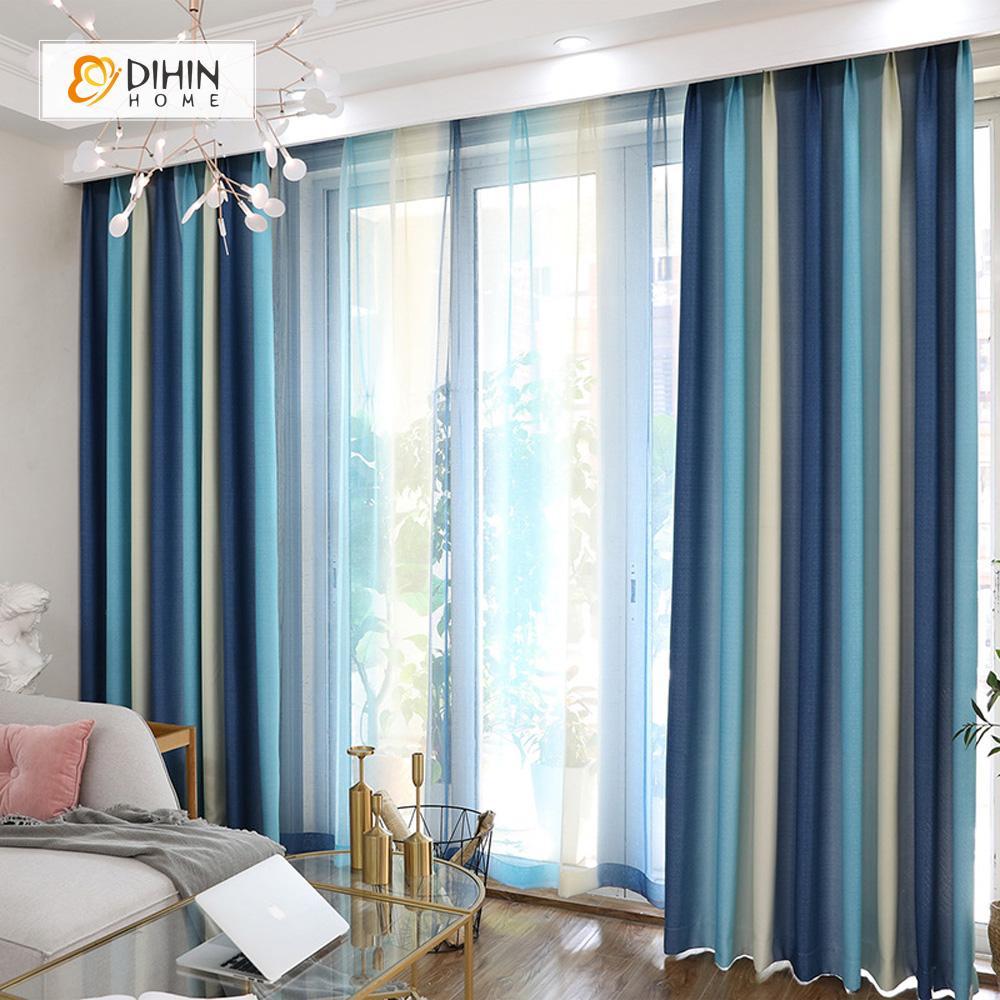 DIHINHOME Home Textile Modern Curtain DIHIN HOME Blue Beige Printed，Blackout Grommet Window Curtain for Living Room ,52x63-inch,1 Panel