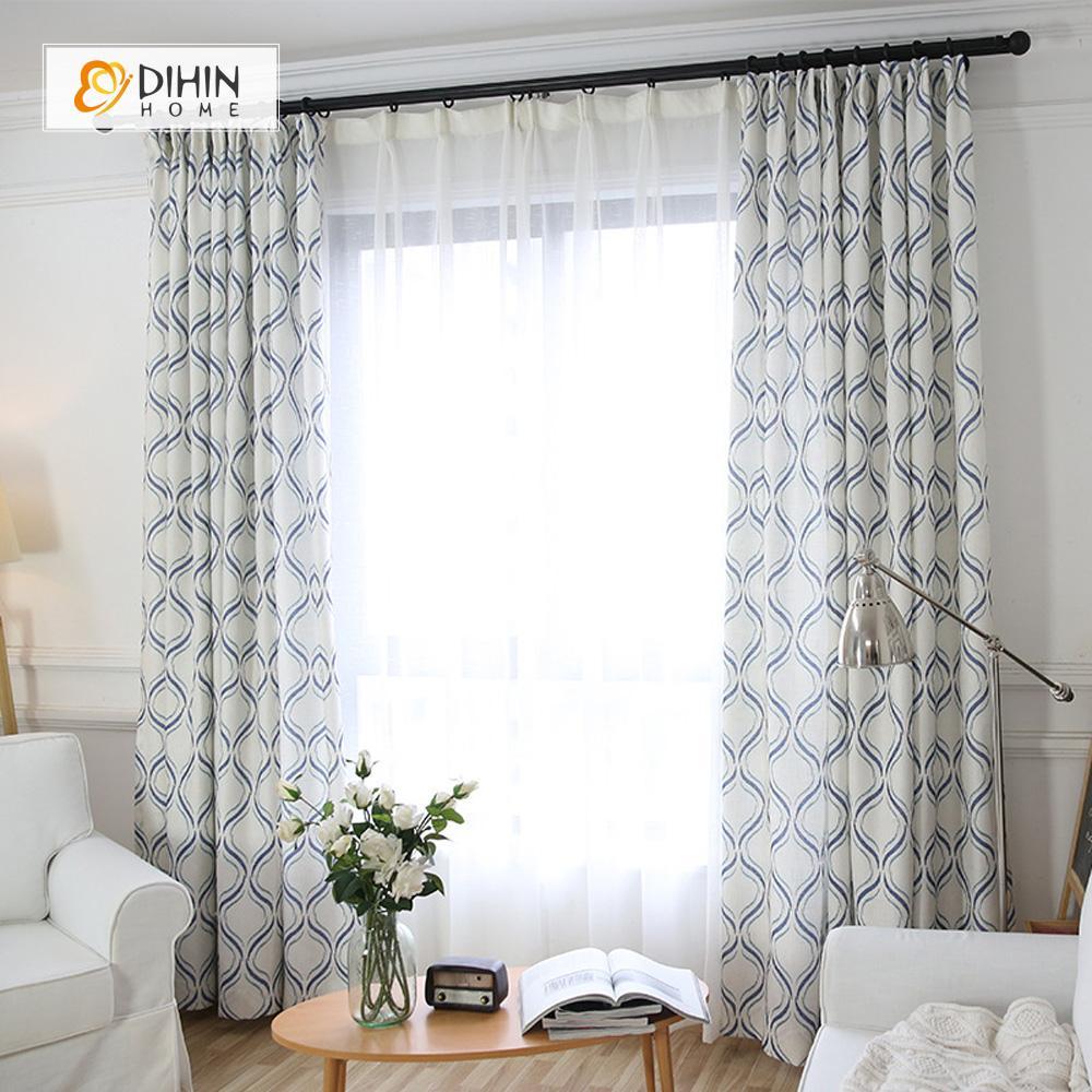 DIHINHOME Home Textile Modern Curtain DIHIN HOME Blue Geometric Printed，Blackout Grommet Window Curtain for Living Room ,52x63-inch,1 Panel