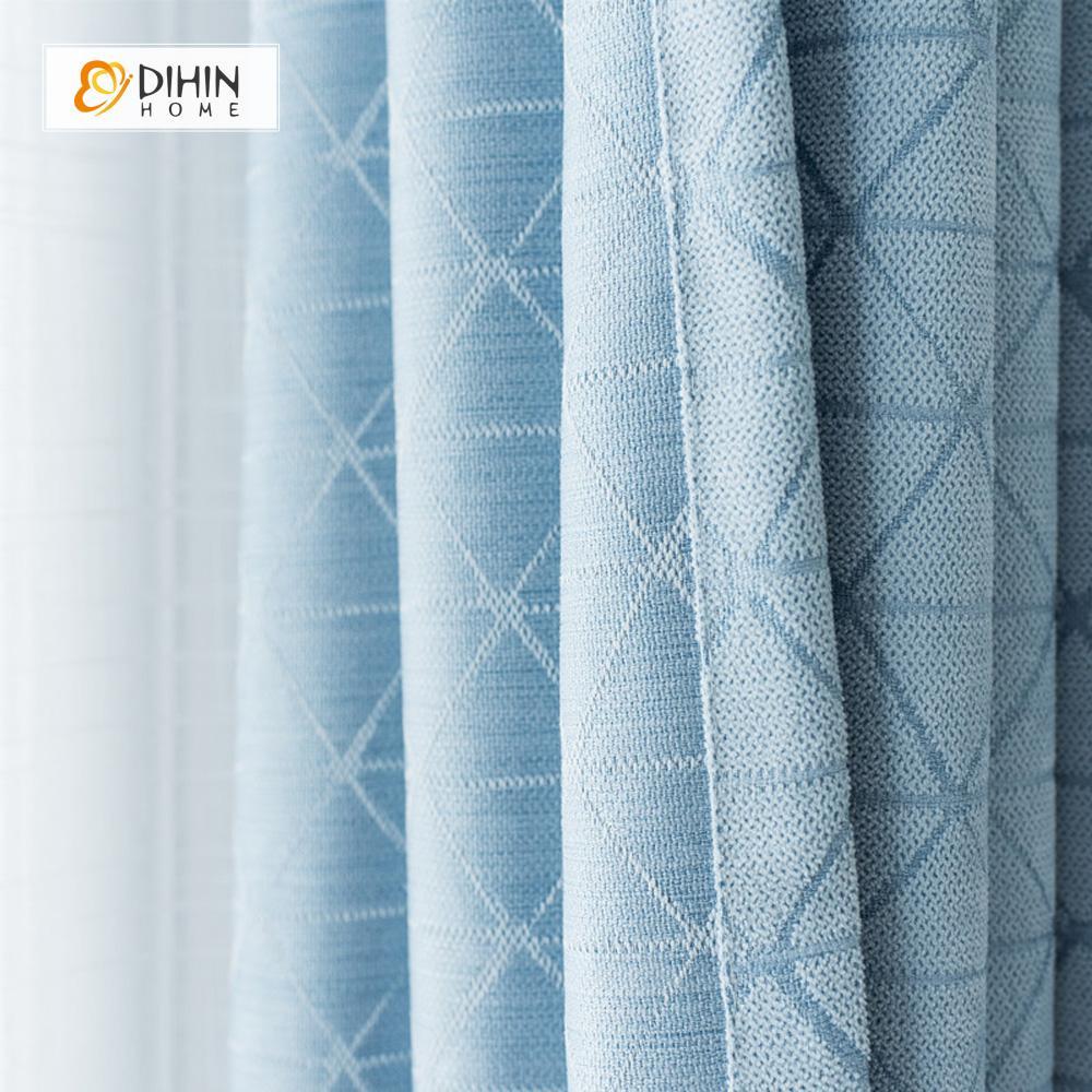 DIHINHOME Home Textile Modern Curtain DIHIN HOME Blue Lines Printed，Blackout Grommet Window Curtain for Living Room ,52x63-inch,1 Panel