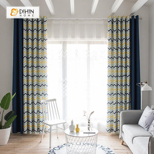 DIHINHOME Home Textile Modern Curtain DIHIN HOME Blue Noble Wave Printed，Blackout Grommet Window Curtain for Living Room ,52x63-inch,1 Panel