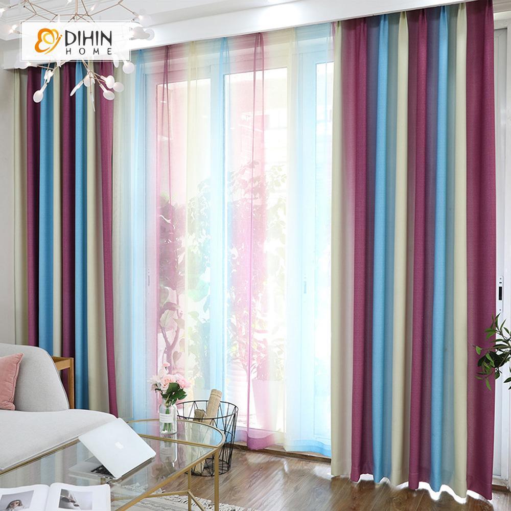 DIHINHOME Home Textile Modern Curtain DIHIN HOME Blue Red Beige Printed，Blackout Grommet Window Curtain for Living Room ,52x63-inch,1 Panel
