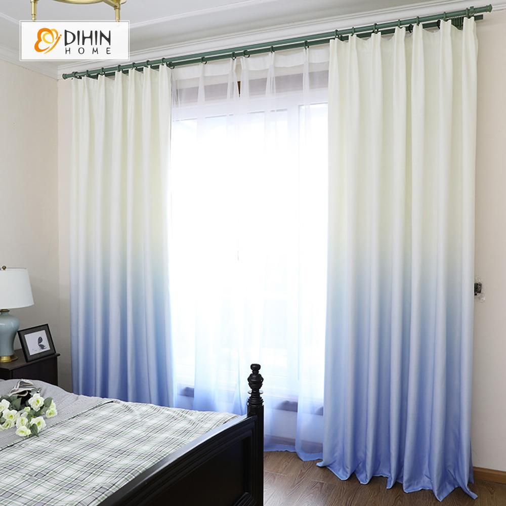 DIHINHOME Home Textile Modern Curtain DIHIN HOME Blue To White Printed，Blackout Grommet Window Curtain for Living Room ,52x63-inch,1 Panel