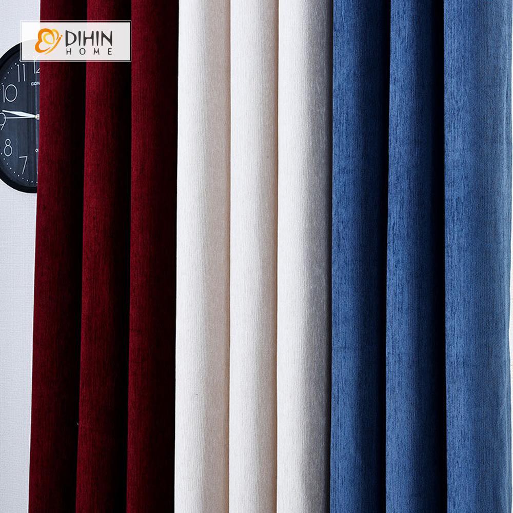 DIHINHOME Home Textile Modern Curtain DIHIN HOME Blue White Red Printed，Velvet，Blackout Grommet Window Curtain for Living Room ,52x63-inch,1 Panel