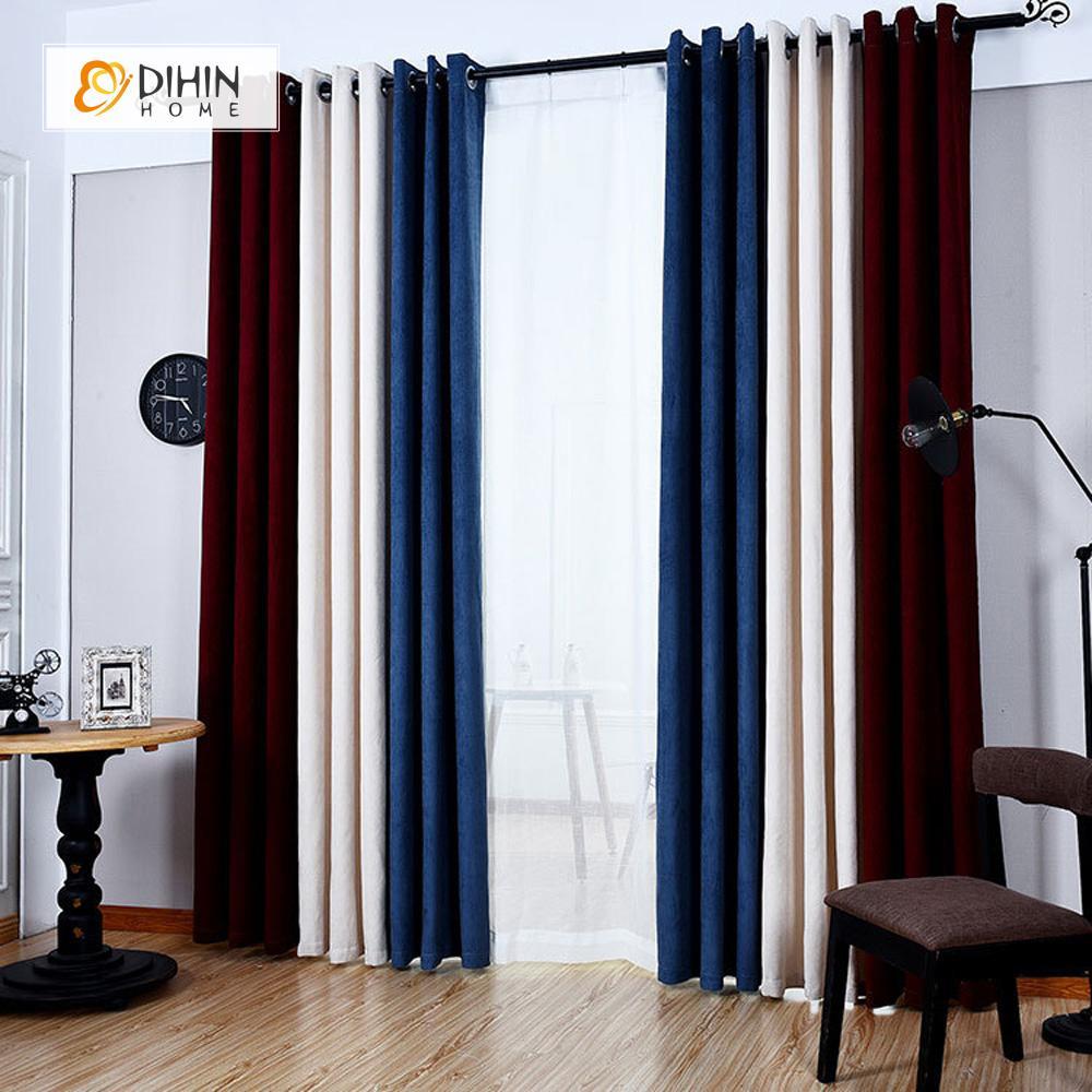 DIHINHOME Home Textile Modern Curtain DIHIN HOME Blue White Red Printed，Velvet，Blackout Grommet Window Curtain for Living Room ,52x63-inch,1 Panel
