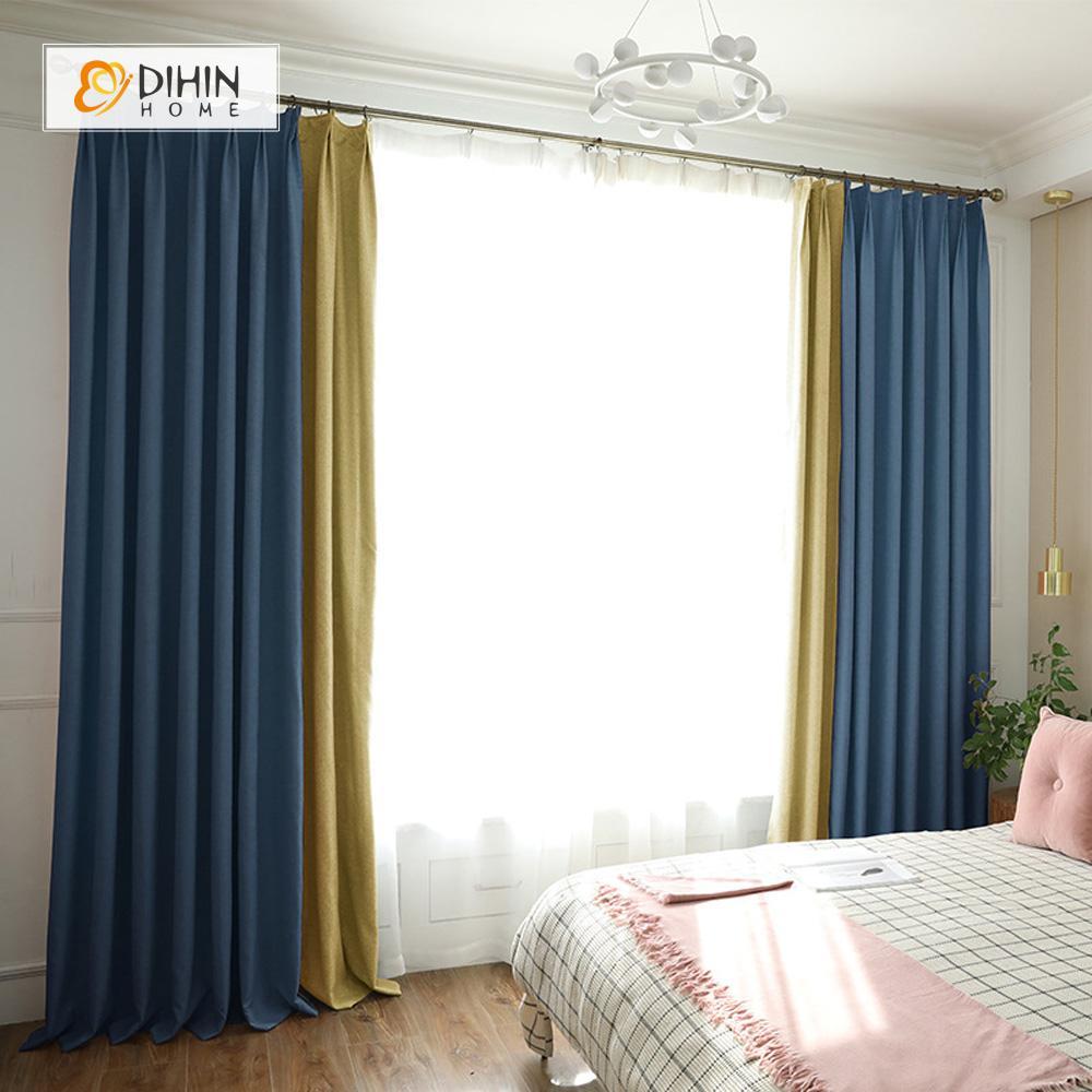 DIHINHOME Home Textile Modern Curtain DIHIN HOME Blue Yellow Printed，Blackout Grommet Window Curtain for Living Room ,52x63-inch,1 Panel