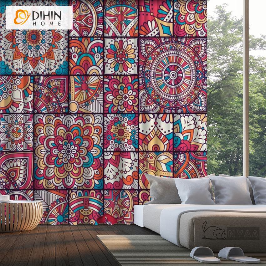 DIHIN HOME Bohemia Style Printed Geometry ,Blackout Grommet Window Curtain for Living Room ,52x63-inch,1 Panel