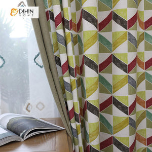 DIHINHOME Home Textile Modern Curtain DIHIN HOME Bright Geometry Printed，Blackout Grommet Window Curtain for Living Room ,52x63-inch,1 Panel