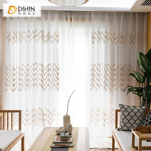 DIHINHOME Home Textile Modern Curtain DIHIN HOME Brown Broken Line Embroidered,Blackout Grommet Window Curtain for Living Room ,52x63-inch,1 Panel