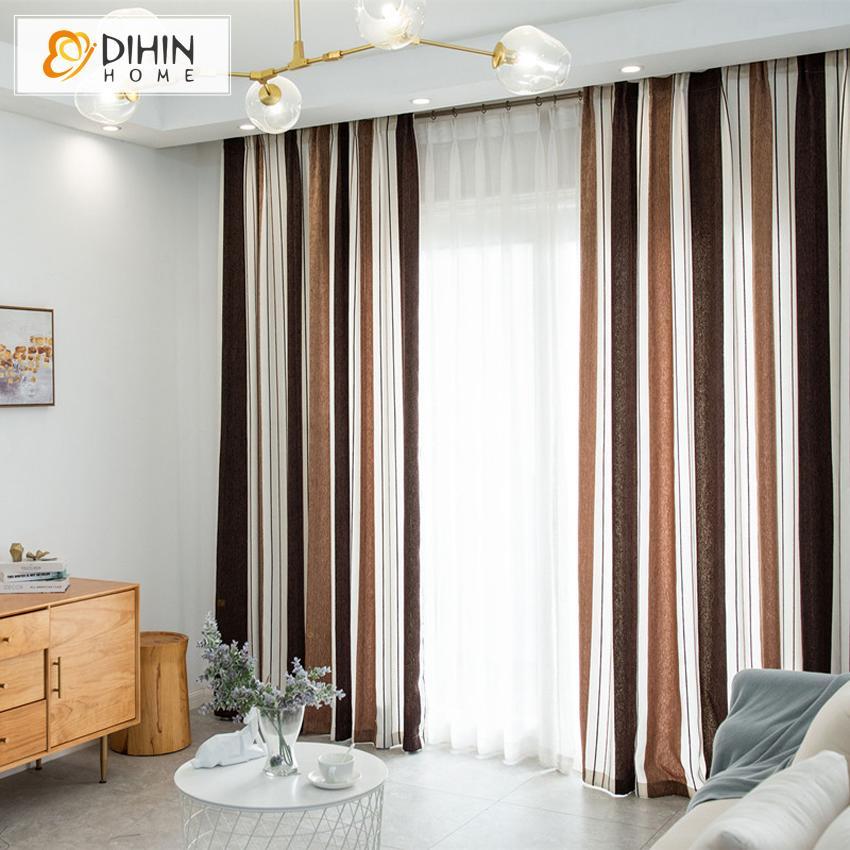 DIHINHOME Home Textile Modern Curtain DIHIN HOME Brown Coffee White Printed,Blackout Grommet Window Curtain for Living Room ,52x63-inch,1 Panel