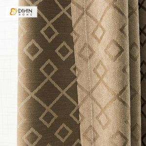 DIHINHOME Home Textile Modern Curtain DIHIN HOME Brown Geometry Printed，Blackout Grommet Window Curtain for Living Room ,52x63-inch,1 Panel