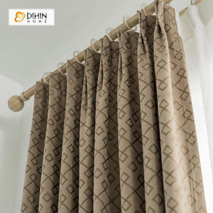 DIHINHOME Home Textile Modern Curtain DIHIN HOME Brown Geometry Printed，Blackout Grommet Window Curtain for Living Room ,52x63-inch,1 Panel