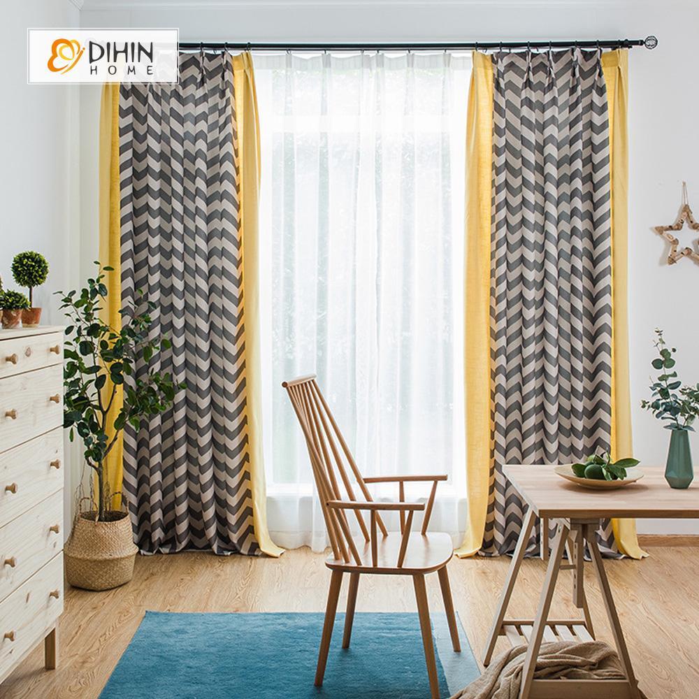 DIHINHOME Home Textile Modern Curtain DIHIN HOME Brown Wave Printed，Blackout Grommet Window Curtain for Living Room ,52x63-inch,1 Panel