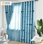 DIHINHOME Home Textile Modern Curtain DIHIN HOME Cartoon Blue Printed High Quality Curtains,Blackout Grommet Window Curtain for Living Room ,52x63-inch,1 Panel