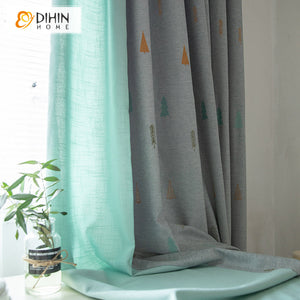 DIHINHOME Home Textile Modern Curtain DIHIN HOME Cartoon Children Room Little Tree Embroidered,Blackout Grommet Window Curtain for Living Room ,52x63-inch,1 Panel