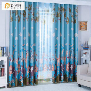 DIHINHOME Home Textile Modern Curtain DIHIN HOME Cartoon ELephant and Lion Printed,Blackout Grommet Window Curtain for Living Room ,52x63-inch,1 Panel