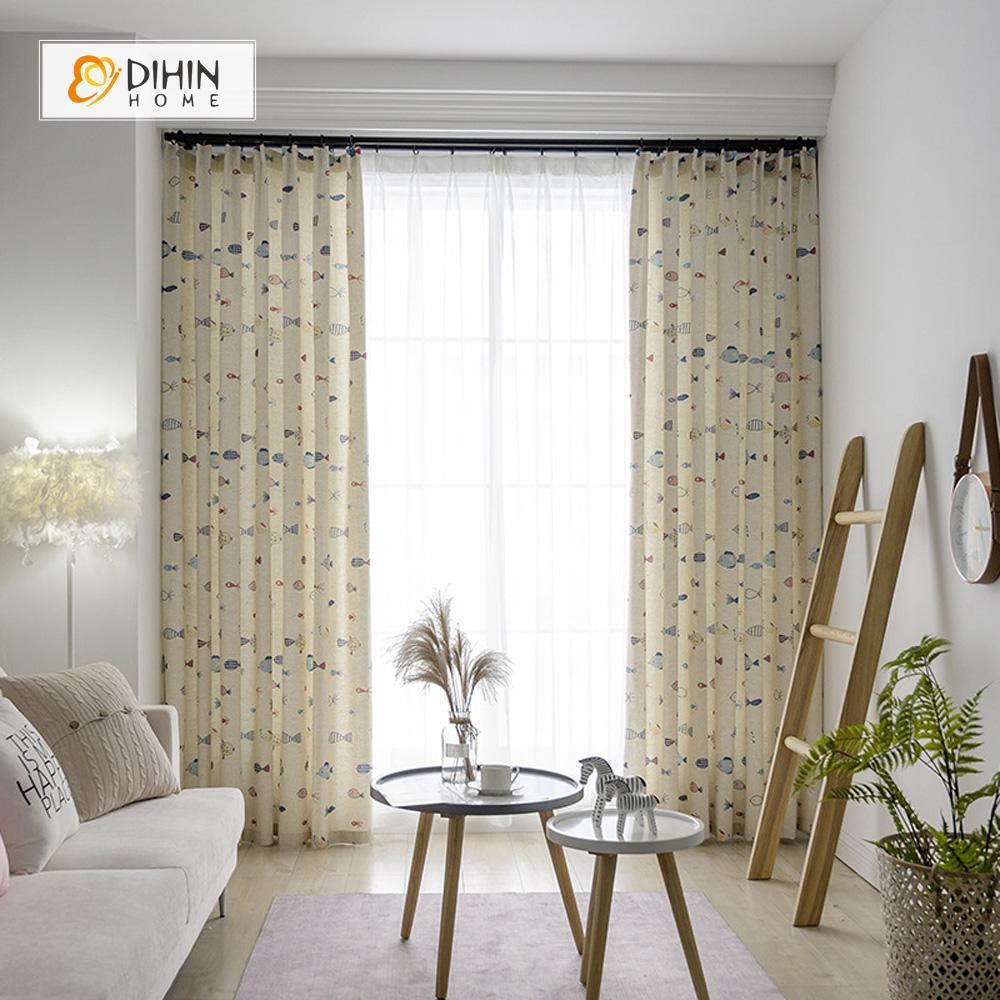 DIHINHOME Home Textile Modern Curtain DIHIN HOME Cartoon Ocean Little Fish Curtains，Blackout Grommet Window Curtain for Living Room ,52x63-inch,1 Panel