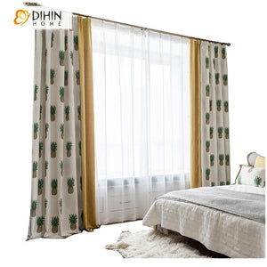 DIHIN HOME Cartoon Pineapple Printed Spliced Curtains，Blackout Grommet Window Curtain for Living Room ,52x63-inch,1 Panel