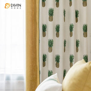 DIHIN HOME Cartoon Pineapple Printed Spliced Curtains，Blackout Grommet Window Curtain for Living Room ,52x63-inch,1 Panel