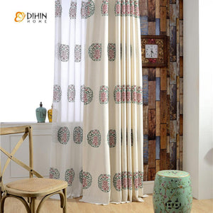 DIHINHOME Home Textile Modern Curtain DIHIN HOME Chinese Lucky Knot Curtains ,Cotton Linen ,Blackout Grommet Window Curtain for Living Room ,52x63-inch,1 Panel