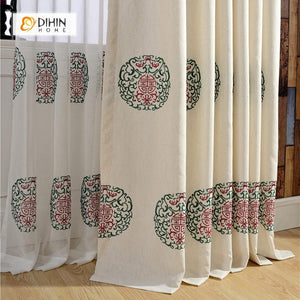 DIHINHOME Home Textile Modern Curtain DIHIN HOME Chinese Lucky Knot Curtains ,Cotton Linen ,Blackout Grommet Window Curtain for Living Room ,52x63-inch,1 Panel