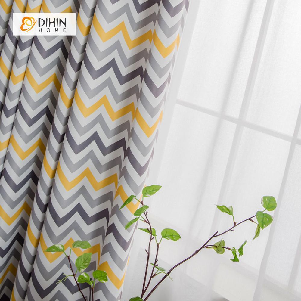 DIHINHOME Home Textile Modern Curtain DIHIN HOME Close Stripes Printed ,Cotton Linen ,Blackout Grommet Window Curtain for Living Room ,52x63-inch,1 Panel