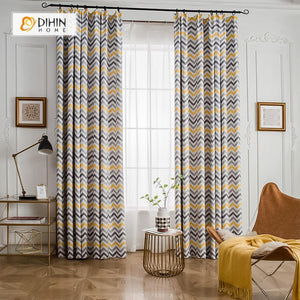 DIHINHOME Home Textile Modern Curtain DIHIN HOME Close Stripes Printed ,Cotton Linen ,Blackout Grommet Window Curtain for Living Room ,52x63-inch,1 Panel
