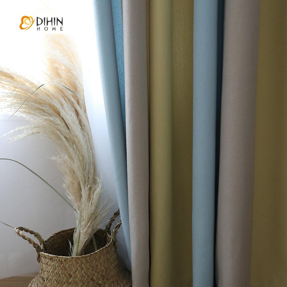 DIHINHOME Home Textile Modern Curtain DIHIN HOME Colorful Line Printed ,Cotton Linen ,Blackout Grommet Window Curtain for Living Room ,52x63-inch,1 Panel