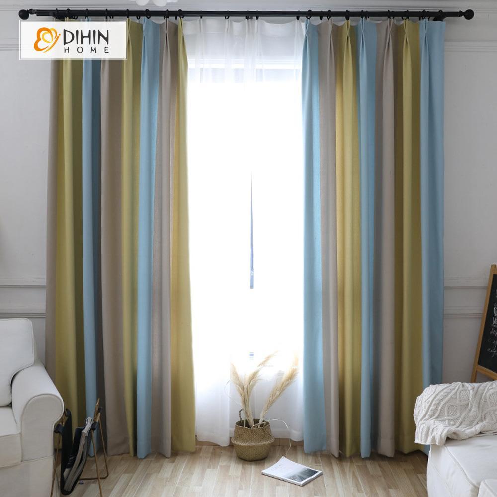 DIHINHOME Home Textile Modern Curtain DIHIN HOME Colorful Line Printed ,Cotton Linen ,Blackout Grommet Window Curtain for Living Room ,52x63-inch,1 Panel
