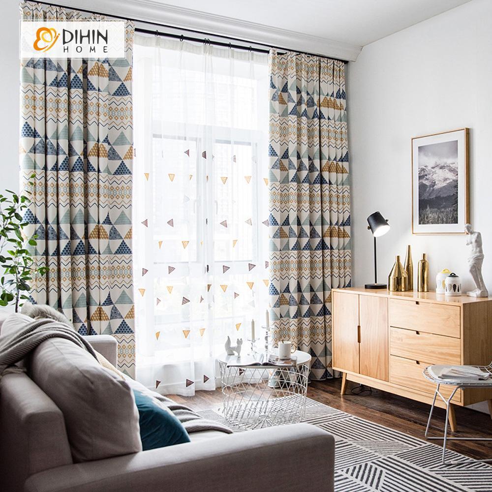 DIHINHOME Home Textile Modern Curtain DIHIN HOME Complex Geometric Patterns Printed，Blackout Grommet Window Curtain for Living Room ,52x63-inch,1 Panel