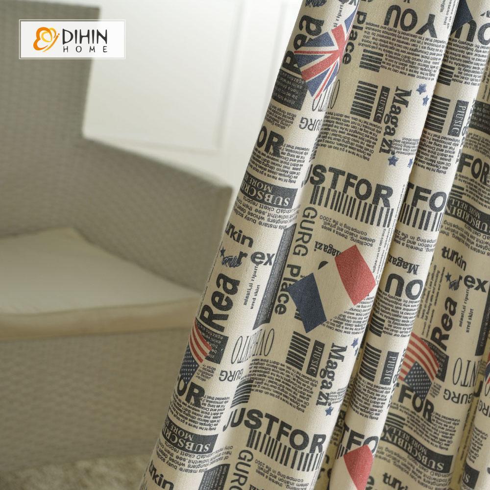 DIHINHOME Home Textile Modern Curtain DIHIN HOME Country Flag Printed ,Cotton Linen ,Blackout Grommet Window Curtain for Living Room ,52x63-inch,1 Panel