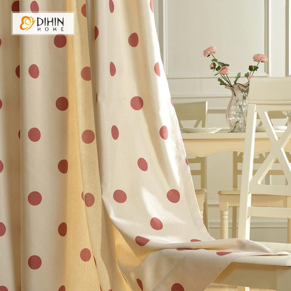 DIHINHOME Home Textile Modern Curtain DIHIN HOME Cute Red Points Printed，Blackout Grommet Window Curtain for Living Room ,52x63-inch,1 Panel