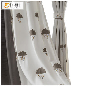 DIHINHOME Home Textile Modern Curtain DIHIN HOME Dark Cloud Embroidered,Blackout Grommet Window Curtain for Living Room ,52x63-inch,1 Panel
