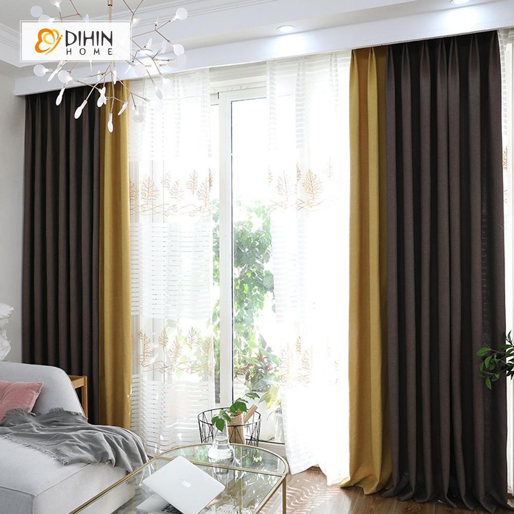 DIHINHOME Home Textile Modern Curtain DIHIN HOME Dark Coffee and Yellow Printed，Blackout Grommet Window Curtain for Living Room ,52x63-inch,1 Panel