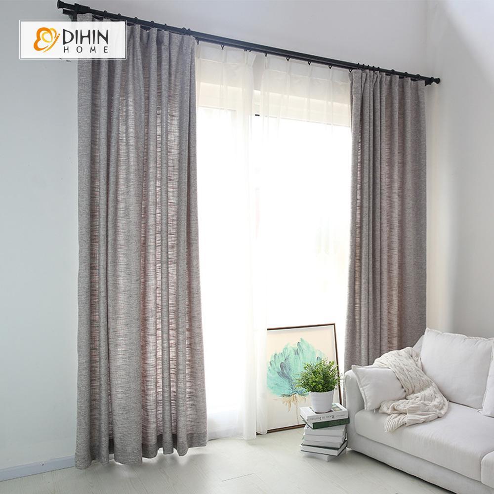 DIHINHOME Home Textile Modern Curtain DIHIN HOME Dark Grey Solid ，Cotton Linen，Blackout Grommet Window Curtain for Living Room ,52x63-inch,1 Panel