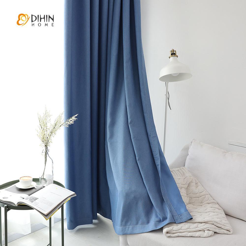 DIHINHOME Home Textile Modern Curtain DIHIN HOME Elegant Solid Blue Printed，Blackout Grommet Window Curtain for Living Room ,52x63-inch,1 Panel