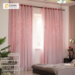DIHINHOME Home Textile Modern Curtain DIHIN HOME Elegant Solid Pink Printed，Blackout Grommet Window Curtain for Living Room ,52x63-inch,1 Panel