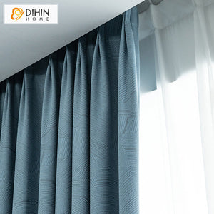 DIHINHOME Home Textile Modern Curtain DIHIN HOME European Blue Jacquard,Blackout Grommet Window Curtain for Living Room ,52x63-inch,1 Panel