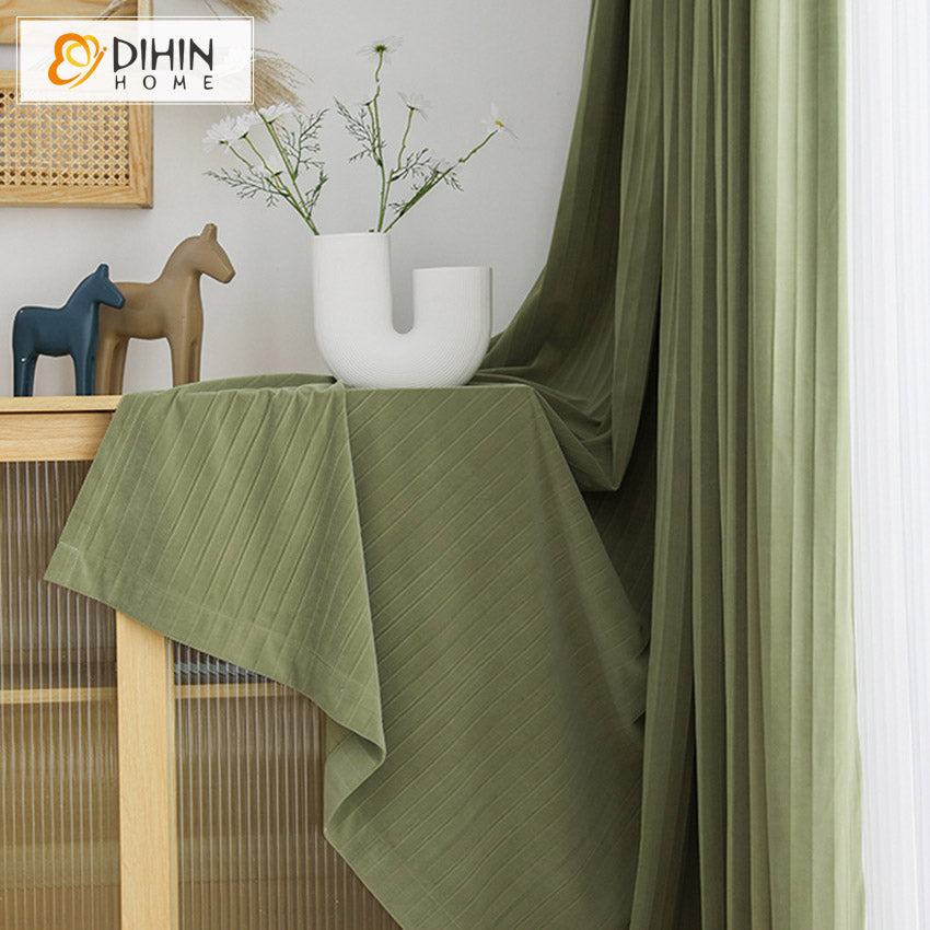 DIHINHOME Home Textile Modern Curtain DIHIN HOME European Fashion Green Striped,Blackout Grommet Window Curtain for Living Room ,52x63-inch,1 Panel