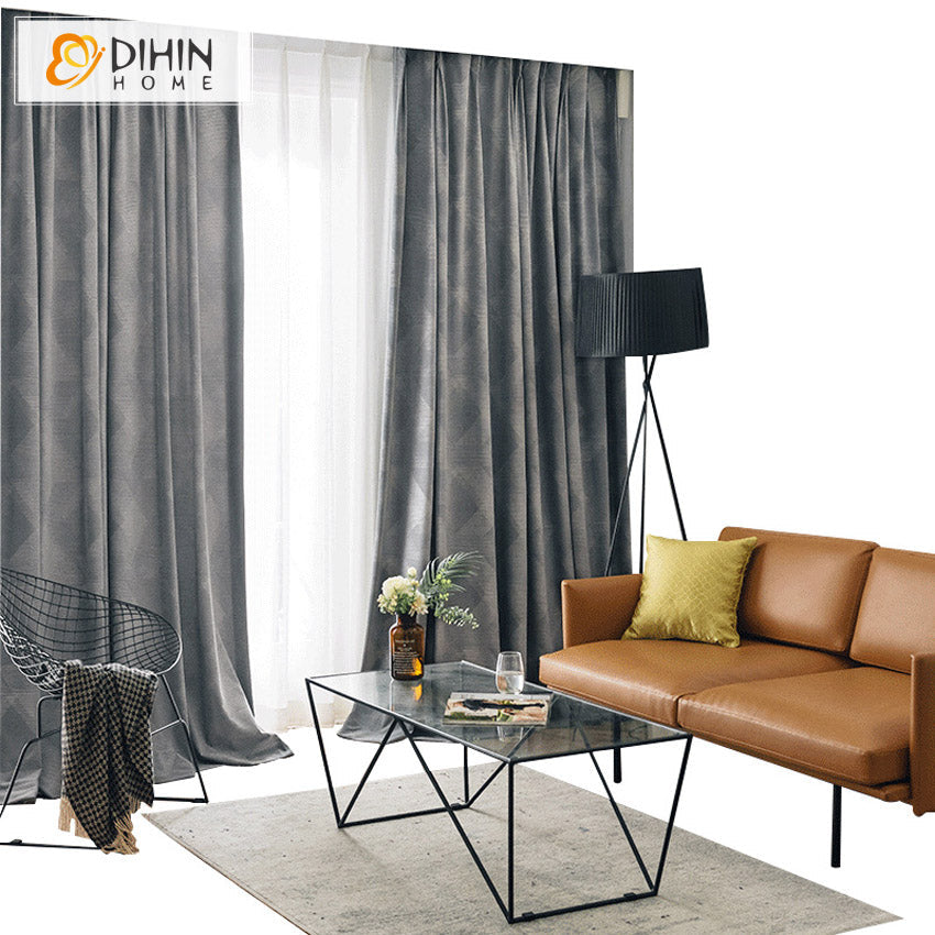 DIHINHOME Home Textile Modern Curtain DIHIN HOME European Geometric Flannel Jacquard Curtains,Grommet Window Curtain for Living Room,52x63-inch,1 Panel