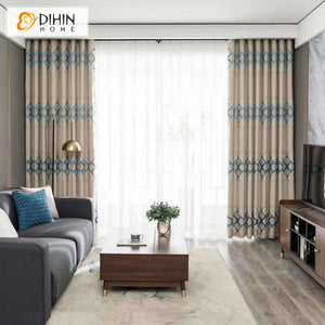 DIHIN HOME European Luxury Geometric Printed,Blackout Grommet Window Curtain for Living Room ,52x63-inch,1 Panel