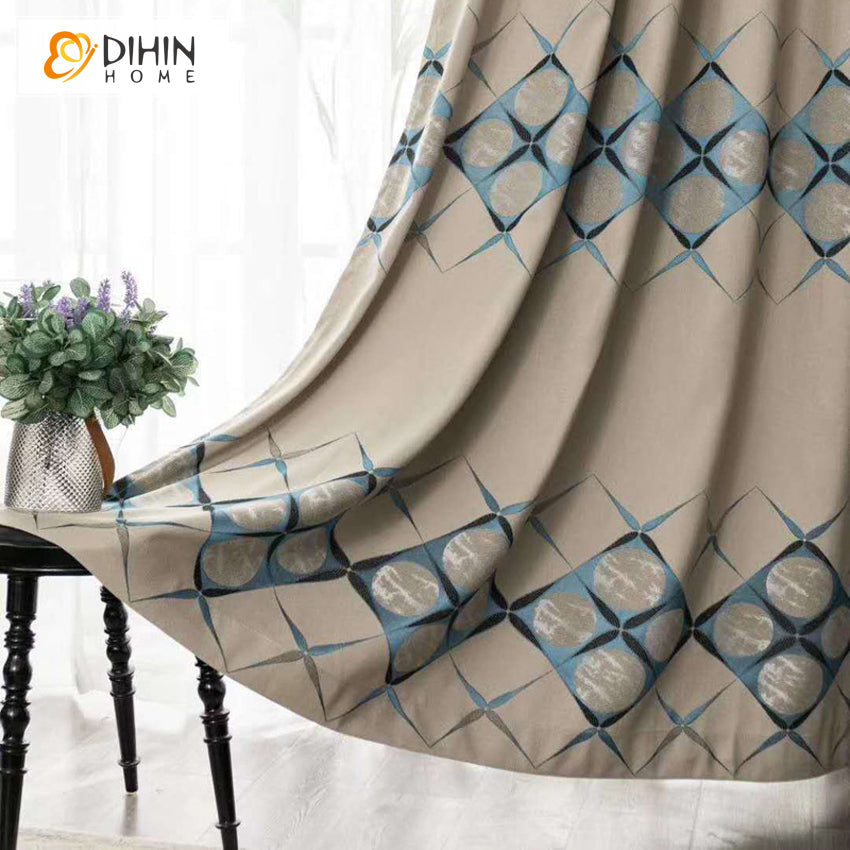 DIHINHOME Home Textile Modern Curtain DIHIN HOME European Luxury Geometric Printed,Blackout Grommet Window Curtain for Living Room ,52x63-inch,1 Panel