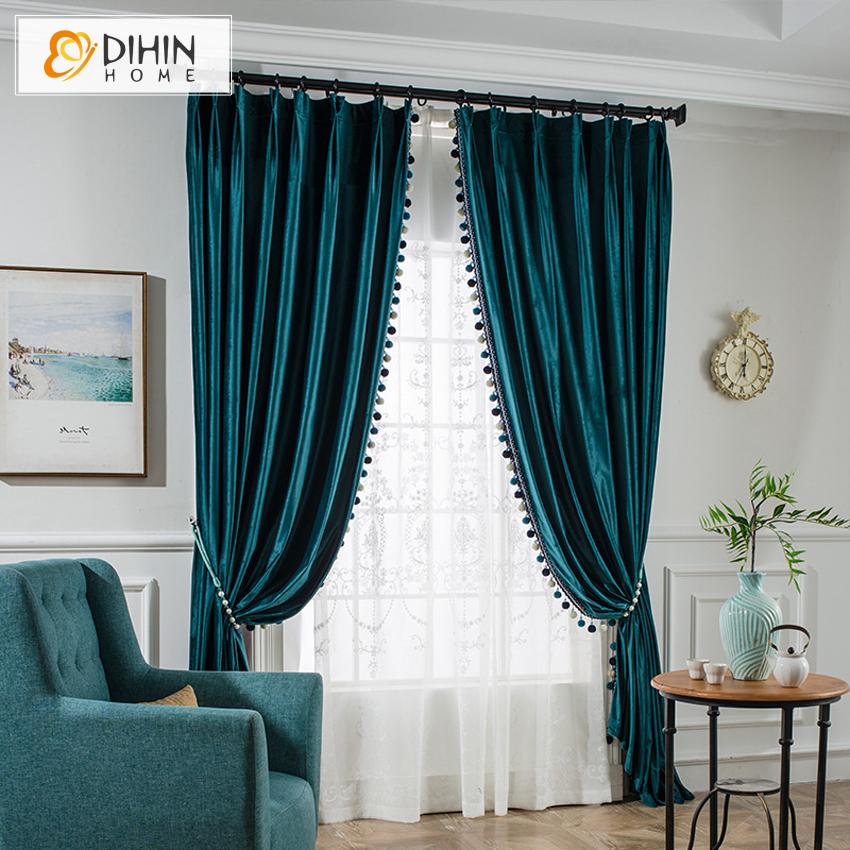 DIHIN HOME European Luxury Velvet Curtains，Blackout Grommet Window Curtain for Living Room ,52x63-inch,1 Panel