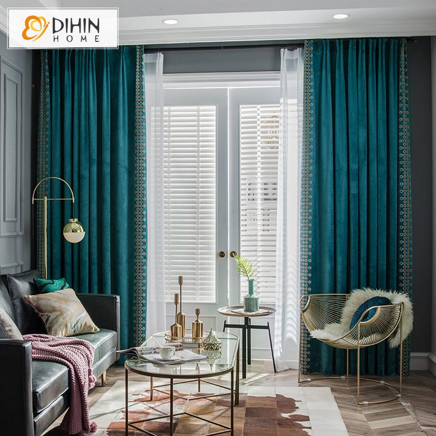 DIHIN HOME European Luxury Velvet Fabric High Quality Curtain ,Blackout Grommet Window Curtain for Living Room ,52x63-inch,1 Panel