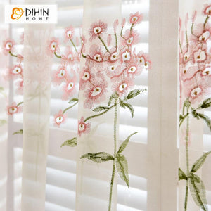 DIHIN HOME European Pink Color With White Lace Top Customized Curtains,Blackout Grommet Window Curtain for Living Room ,52x63-inch,1 Panel