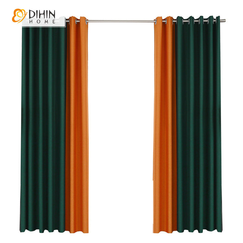 DIHINHOME Home Textile Modern Curtain DIHIN HOME European Solid Orange and Green Color Printed,Blackout Grommet Window Curtain for Living Room ,52x63-inch,1 Panel